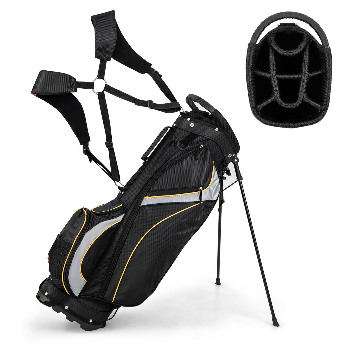 Golf Club Bag w/ 8 Way Top Dividers, 7 Zippered Pockets, Cooler Bag, Dual Strap & Rain Hood
