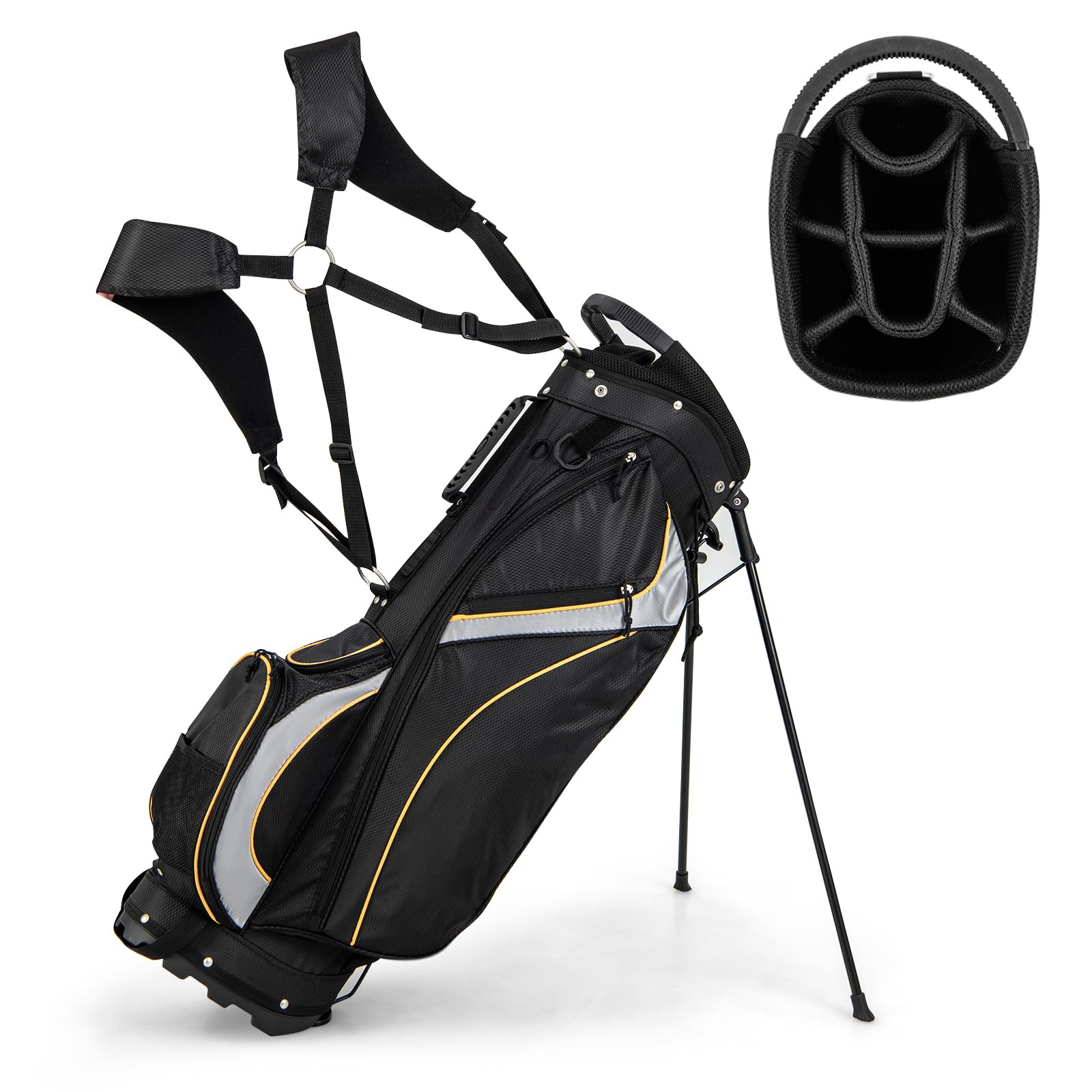Golf Club Bag w/ 8 Way Top Dividers, 7 Zippered Pockets, Cooler Bag, Dual Strap & Rain Hood