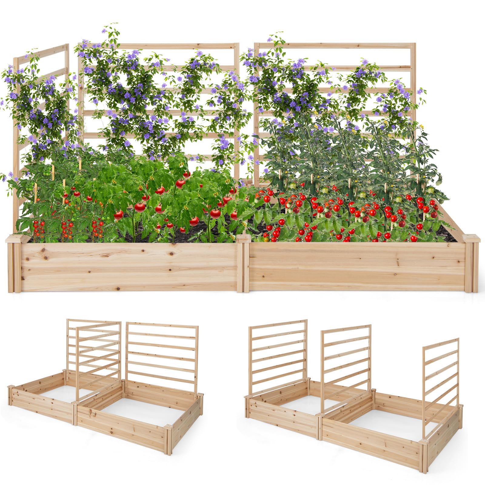 Raised Garden Bed w/ 2 Planter Boxes & 3 Trellis
