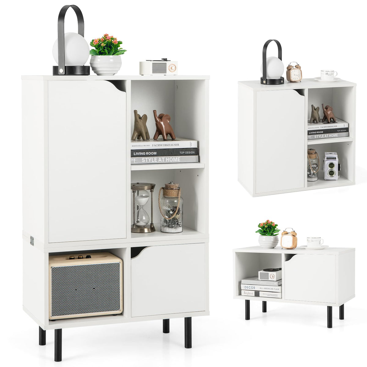 Giantex Stackable Bookcase, Combination Lattice Cabinet, Floor Open Bookshelf w/Adjustable Shelf & Cubes