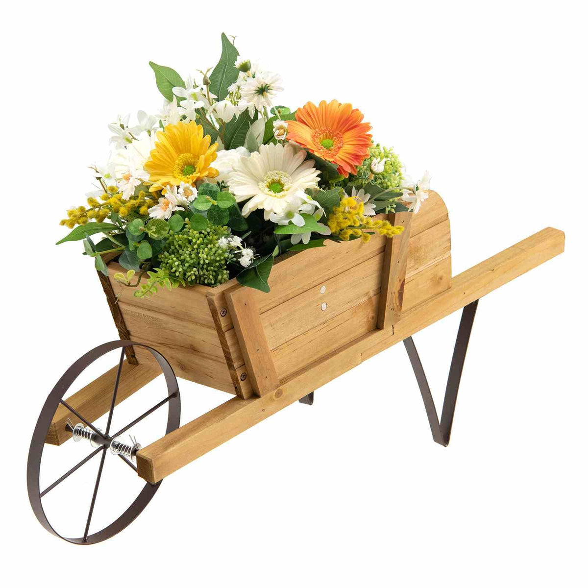 Wooden Wagon Planter, Small Wheelbarrow Wagon Flower, Indoor & Outdoor Raised Bed W/ 9 Magnetic Accessories
