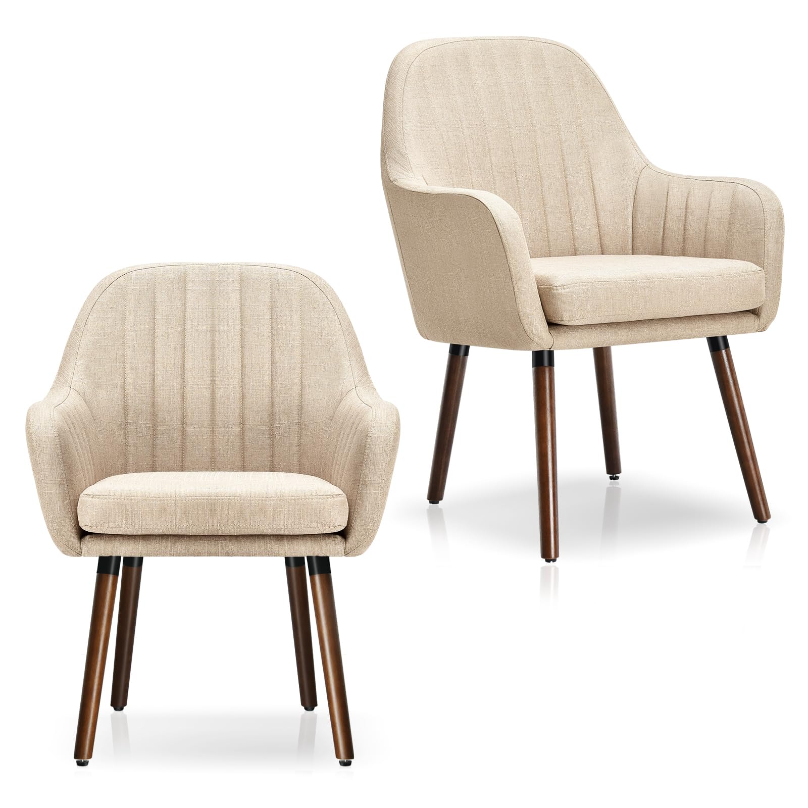 Set of 2 Leisure Chair Accent Upholstered Armchair Linen Fabric Living Room