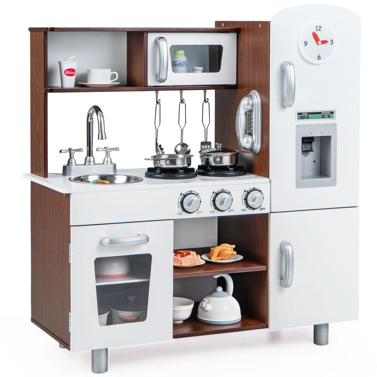 Kids Kitchen Playset, Pretend Play Kitchen Toy w/Realistic Sounds & Lights