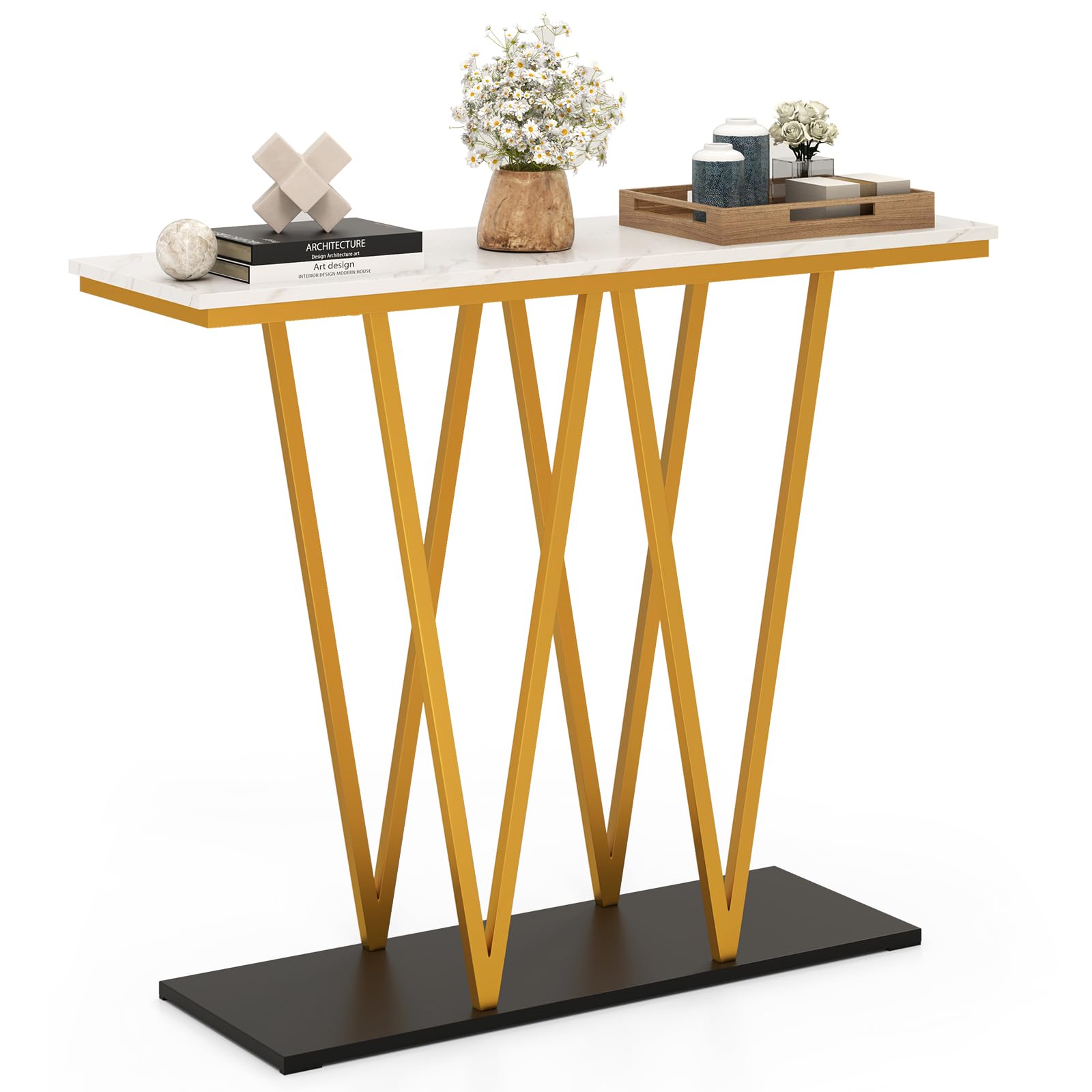 100cm Modern Console Table with Faux Marble Table