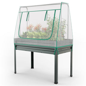 3-in-1 Raised Garden Bed w/Greenhouse Cover & Trellis, Galvanized Metal Elevated Planter Box w/Legs
