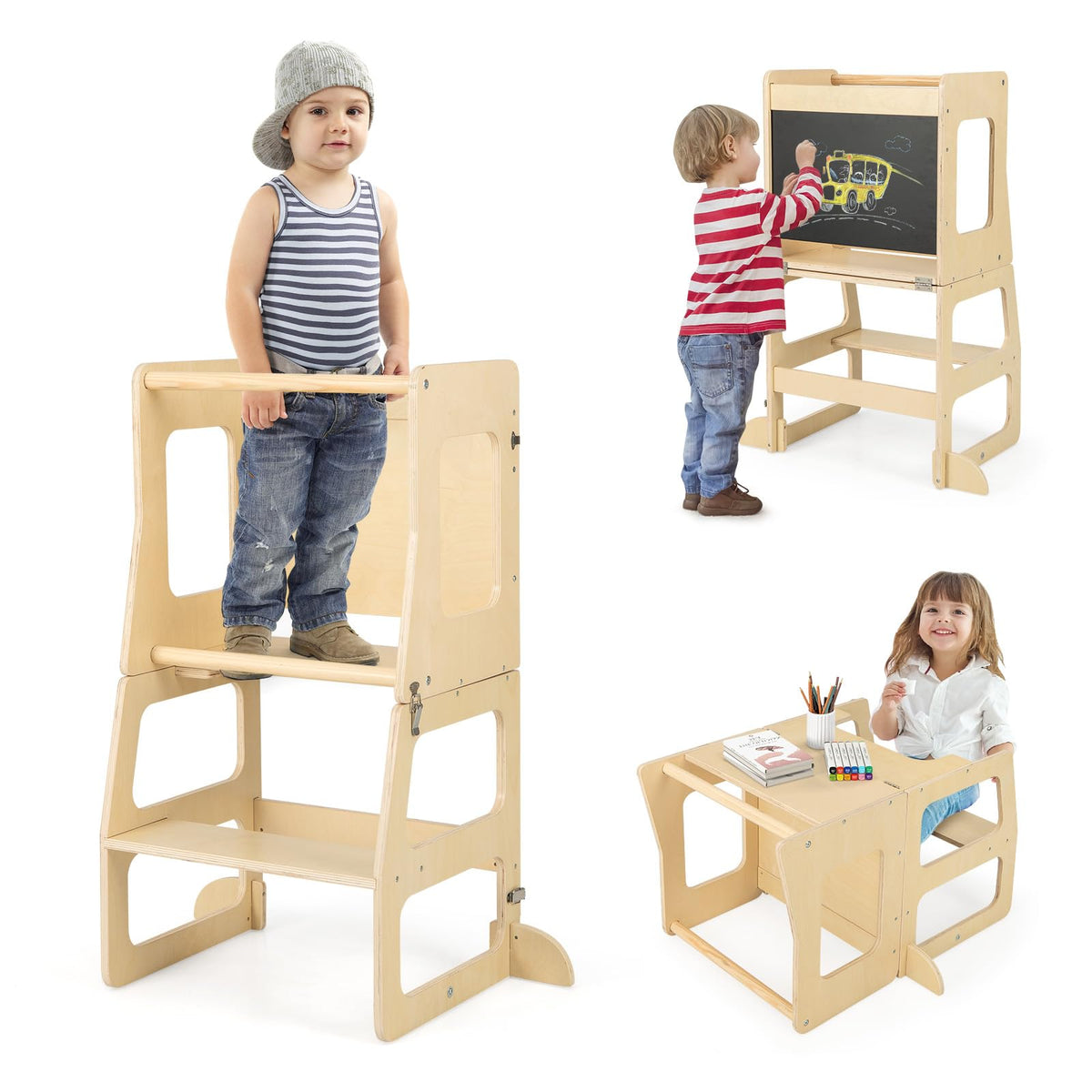 3-in-1 Foldable Kitchen Standing Tower for Toddlers