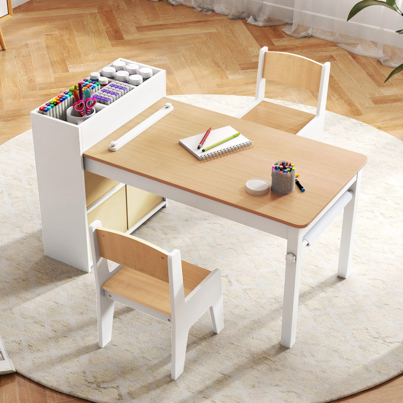 Wooden Kids Craft Study Desk w/Storage Shelves