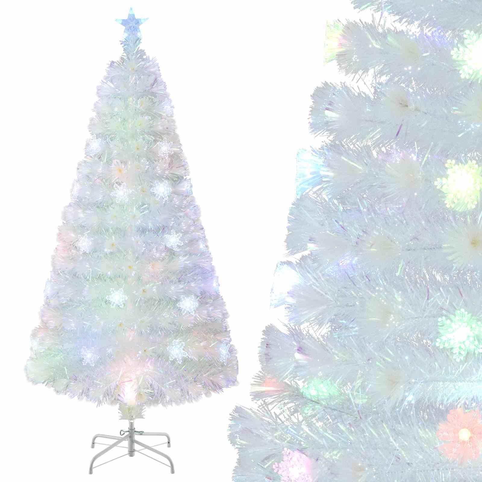 150/180/210cm Pre-Lit Fiber Optic Christmas Tree with Iridescent Leaves