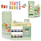 HONEY JOY Wooden Supermarket Play Toy Set, Kids Grocery Store Playset with Checkout Counter