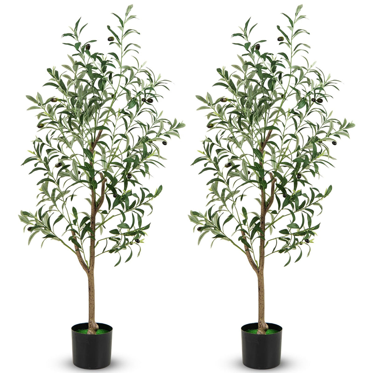 Giantex 130 cm Tall Artificial Olive Tree Set of 2, Fake Potted Trees