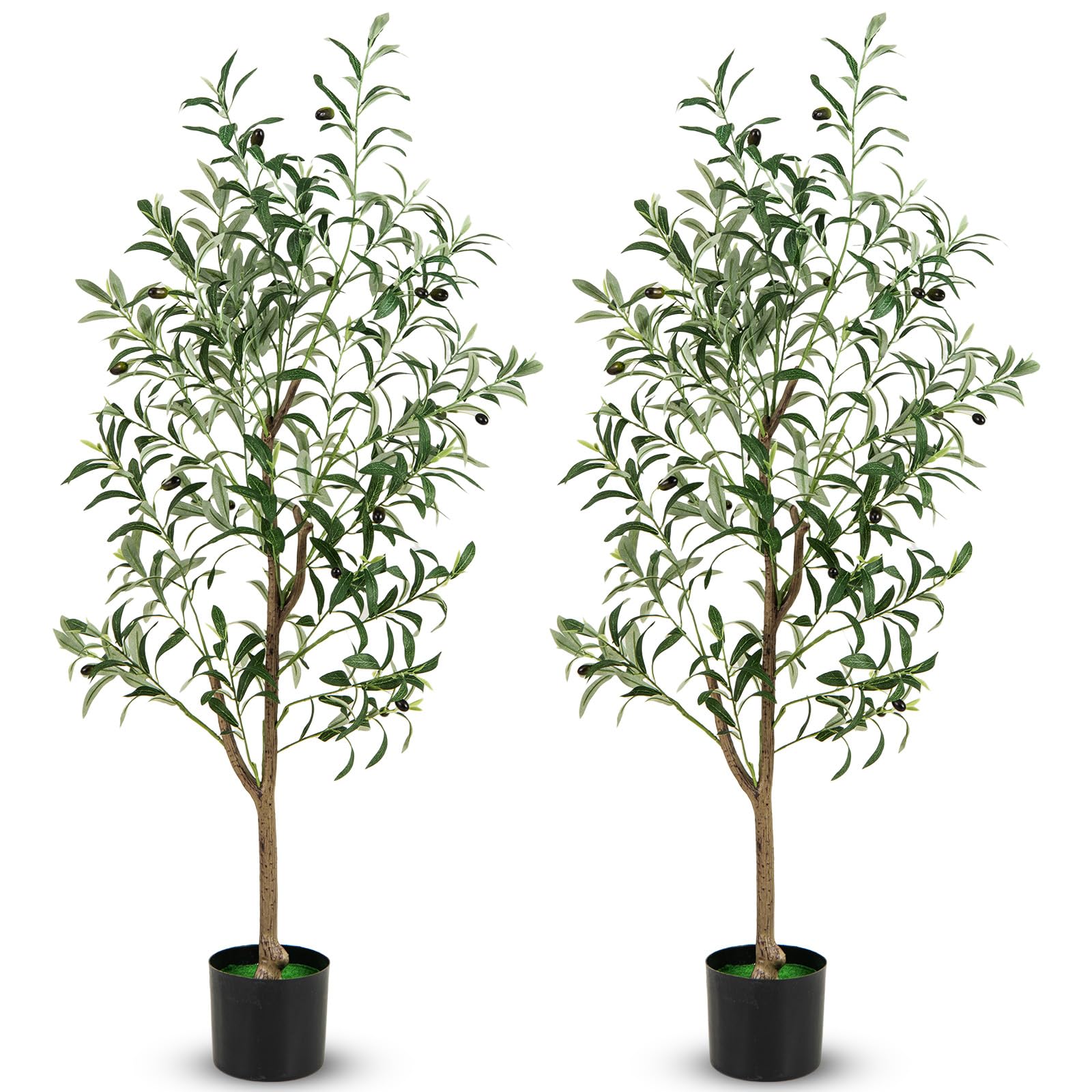 Giantex 130 cm Tall Artificial Olive Tree Set of 2, Fake Potted Trees