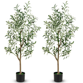 Giantex 130 cm Tall Artificial Olive Tree Set of 2, Fake Potted Trees