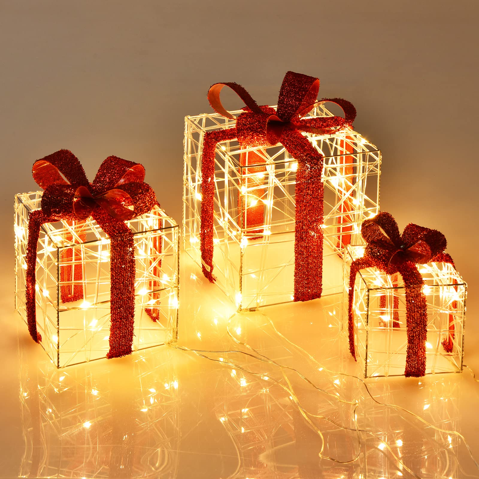 Set of 3 Christmas Lighted Gift Boxes Suitable for Indoor and Outdoor
