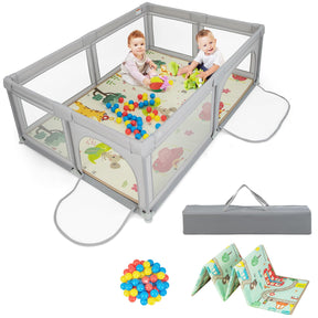 Baby Playpen, Extra-Large Play Yard with Play Mat, 50 Ocean Balls & Carrying Bag