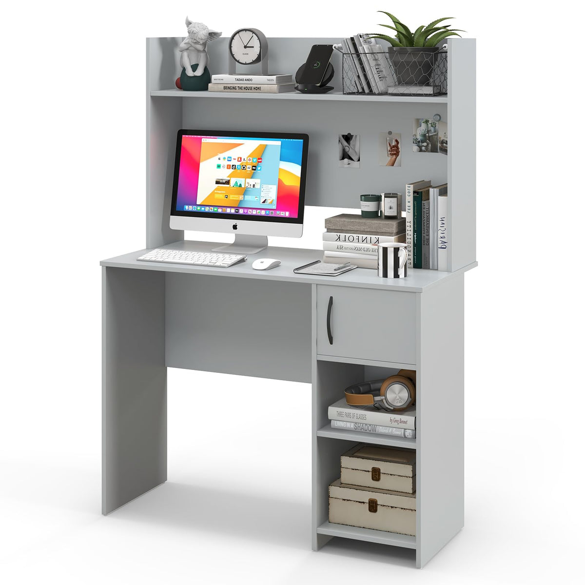 Giantex Computer Desk with Hutch, Home Office Desk w/Raised Display Shelf & 2 Open Shelves