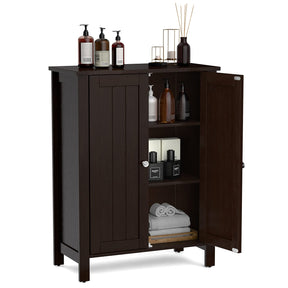 Giantex Bathroom Floor Storage Cabinet, Free Standing Storage Organizer, with Double Door, Adjustable Shelf