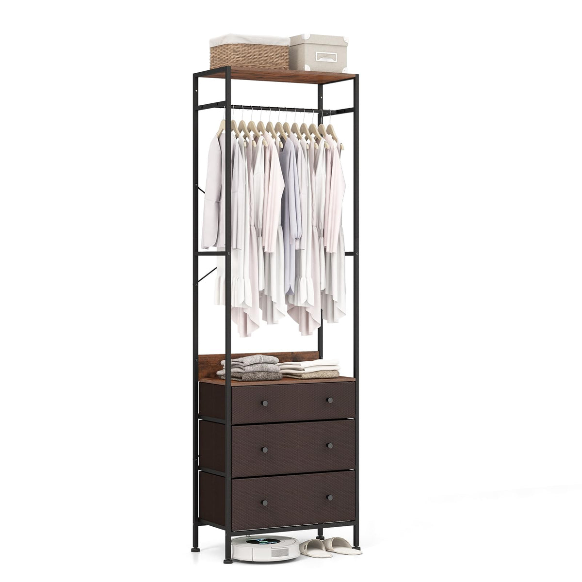 Clothes Rack with Drawers Closet Organizer w/ Hanging Rod & Storage Shelves