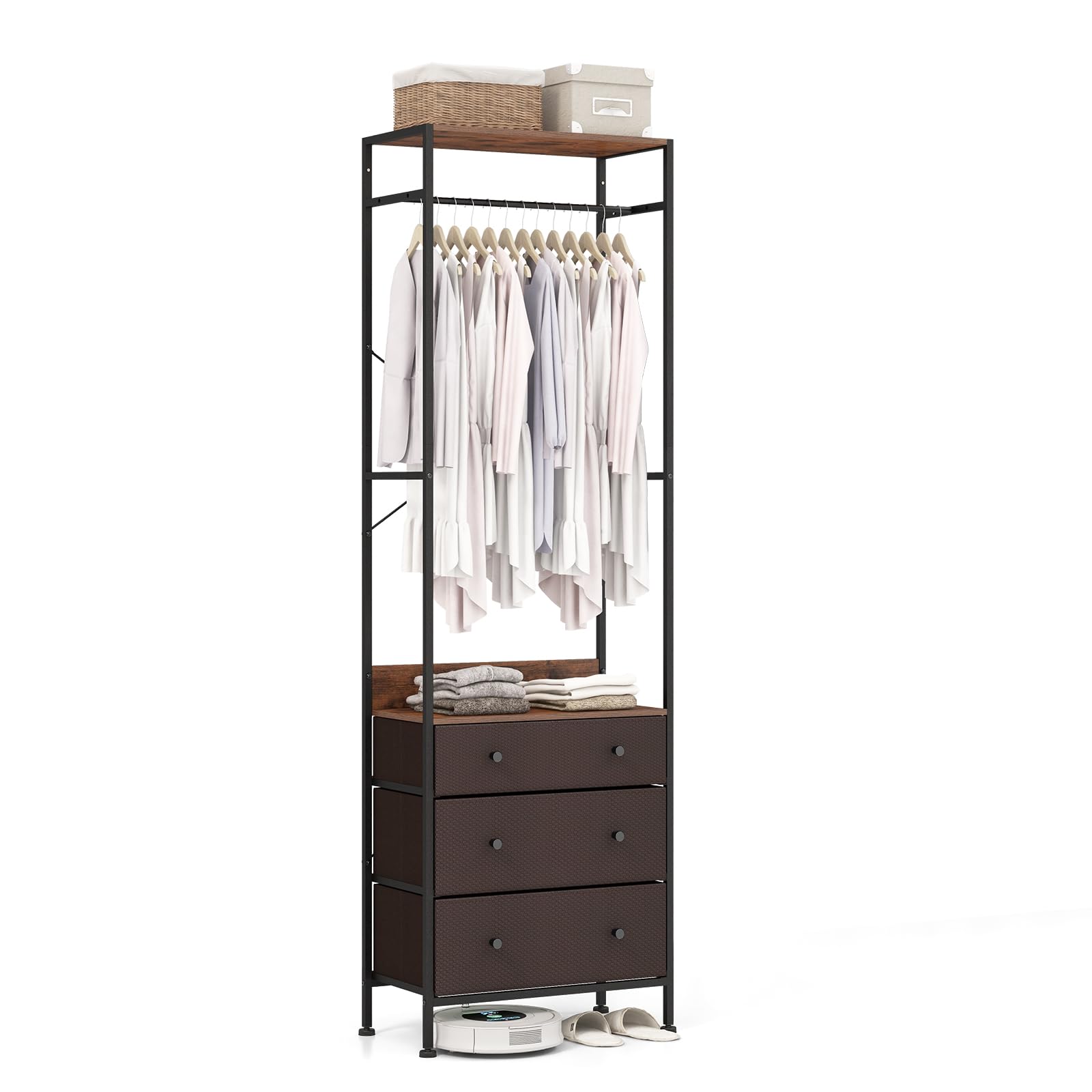 Clothes Rack with Drawers Closet Organizer w/ Hanging Rod & Storage Shelves