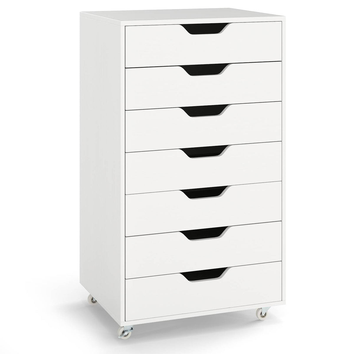 7-Drawer Storage Cabinet, Mobile File Organizer with 4 Universal Casters, Wooden Vertical Filing Dresser Chest on Lockable Wheels for Office, Study, Living Room, Bedroom