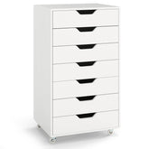 7-Drawer Storage Cabinet, Mobile File Organizer with 4 Universal Casters, Wooden Vertical Filing Dresser Chest on Lockable Wheels for Office, Study, Living Room, Bedroom