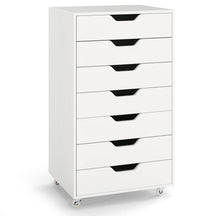 7-Drawer Storage Cabinet, Mobile File Organizer with 4 Universal Casters, Wooden Vertical Filing Dresser Chest on Lockable Wheels for Office, Study, Living Room, Bedroom