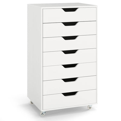 7-Drawer Storage Cabinet, Mobile File Organizer with 4 Universal Casters, Wooden Vertical Filing Dresser Chest on Lockable Wheels for Office, Study, Living Room, Bedroom