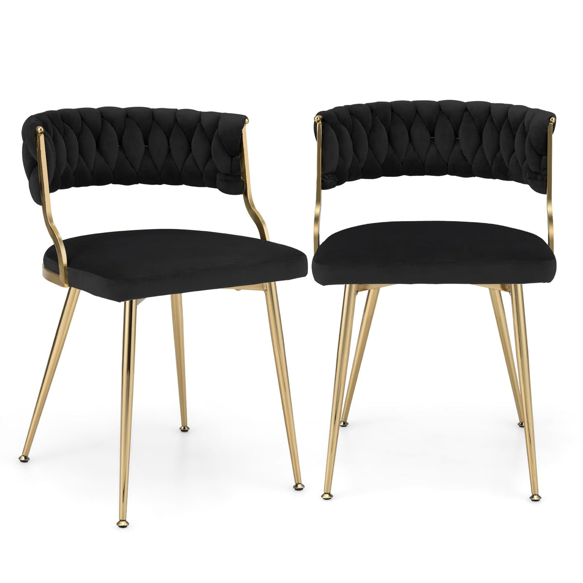 Velvet Dining Chairs Set of 2, Accent Upholstered Leisure Chairs w/ Gold Metal Legs, Sponge Filling Seats