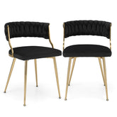 Velvet Dining Chairs Set of 2, Accent Upholstered Leisure Chairs w/ Gold Metal Legs, Sponge Filling Seats