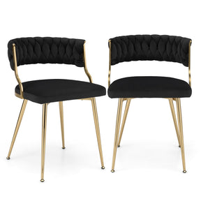 Velvet Dining Chairs Set of 2, Accent Upholstered Leisure Chairs w/ Gold Metal Legs, Sponge Filling Seats