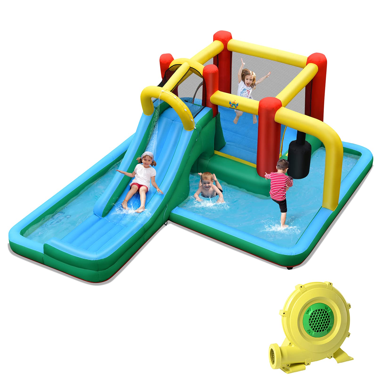HONEY JOY Inflatable Water Slide, 6-in-1 Kids Water Slide Jumping Bounce House