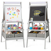 3-in-1 Kids Standing Double-sided Easel with Magnetic Chalkboard and Whiteboard