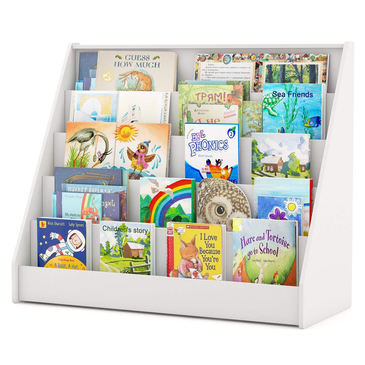 5 Tier Kids Bookshelf, Toddler Book Display Storage Shelves, Floor Toy Book Case Magazine Rack