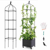 Raised Garden Bed with Trellis, Tomato Cage Planter Box with Self-Drainage & Wheels for Climbing Vines
