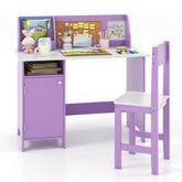 Wooden Kids Study Table and Chair Set with Hutch Bookshelf and Cabinet