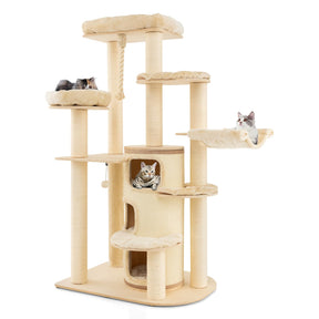 Multi-Level Cat Tree, Solid Wood Cat Tower with 3-Story Cat Condo 2 Perches