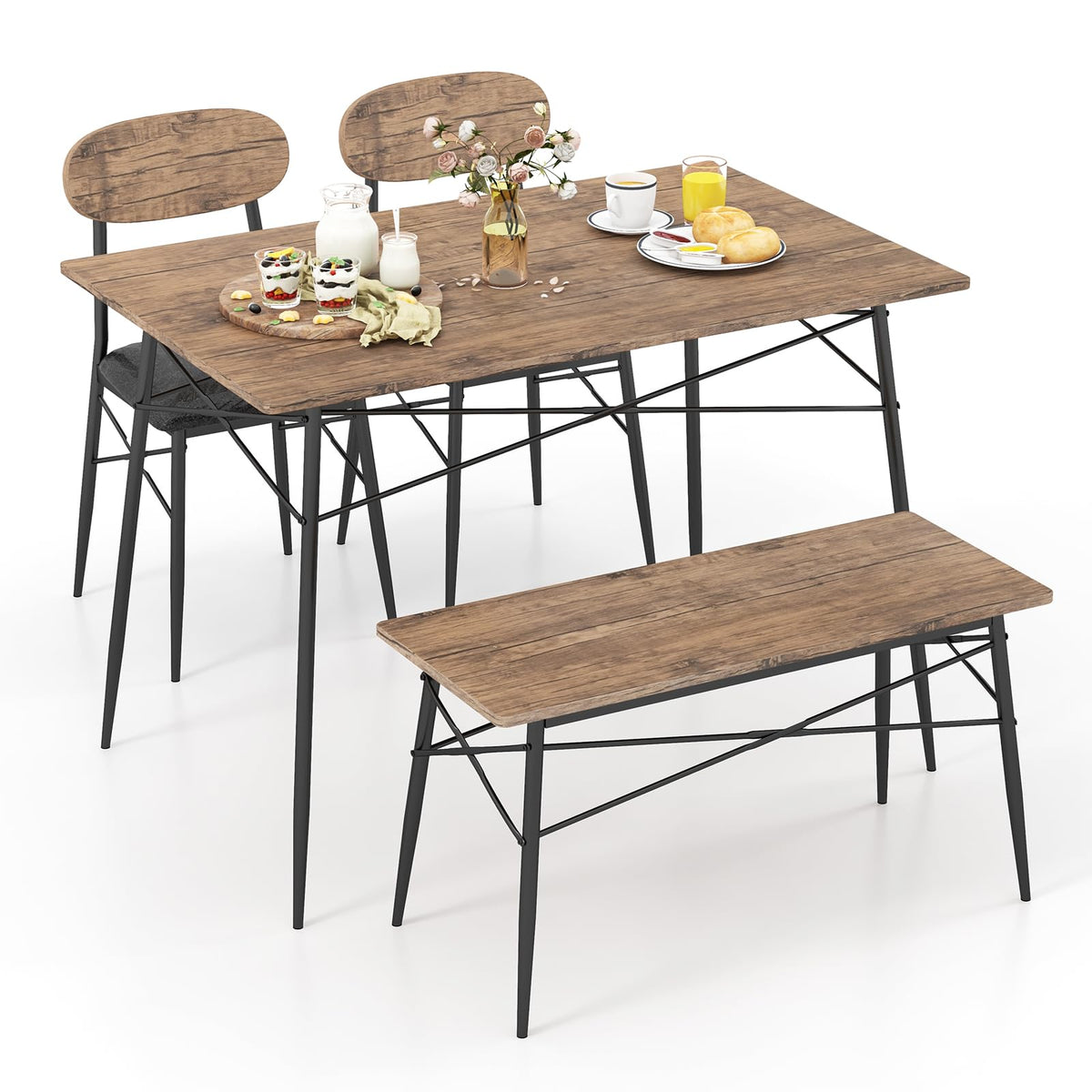 Giantex 4 Piece Dining Table Set w/Bench & 2 Chairs