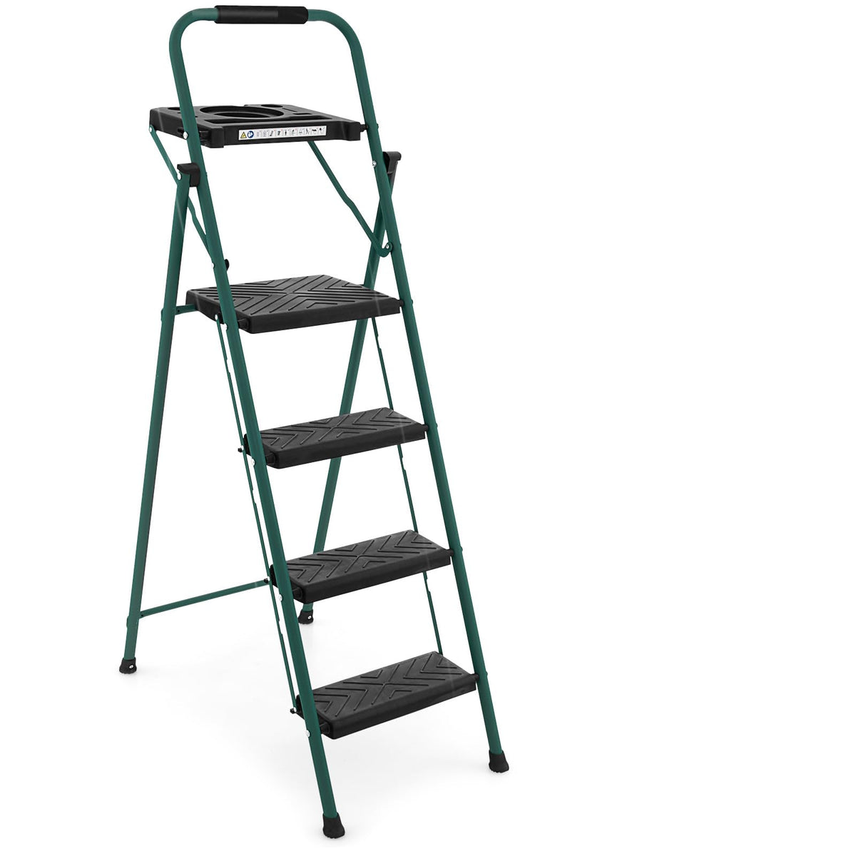 Folding Step Ladder, 4-Step Ladder w/Tool Tray, Non-Slip Footpads & Pedals