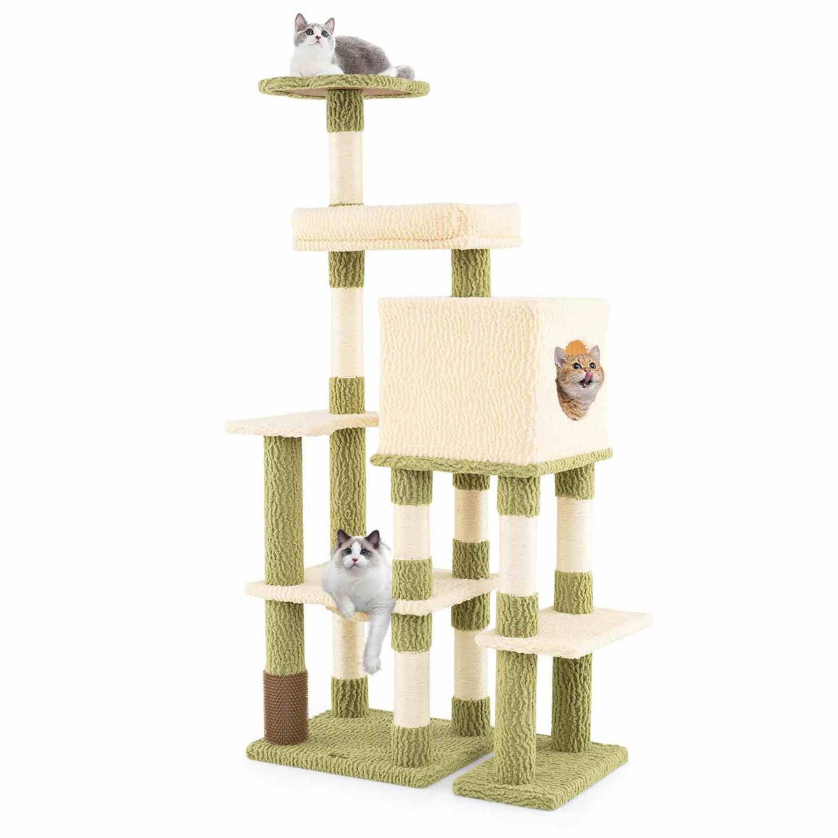 Tall Cat Tree, Multi-Level Cat Tower w/Private Condo, Cat Self-Grooming Brush & Scratching Posts