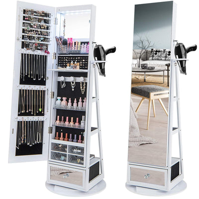 Jewelry Armoire, Wall/Door Mounted Jewelry Cabinet w/Full-Length Mirror & Inner Makeup Mirror