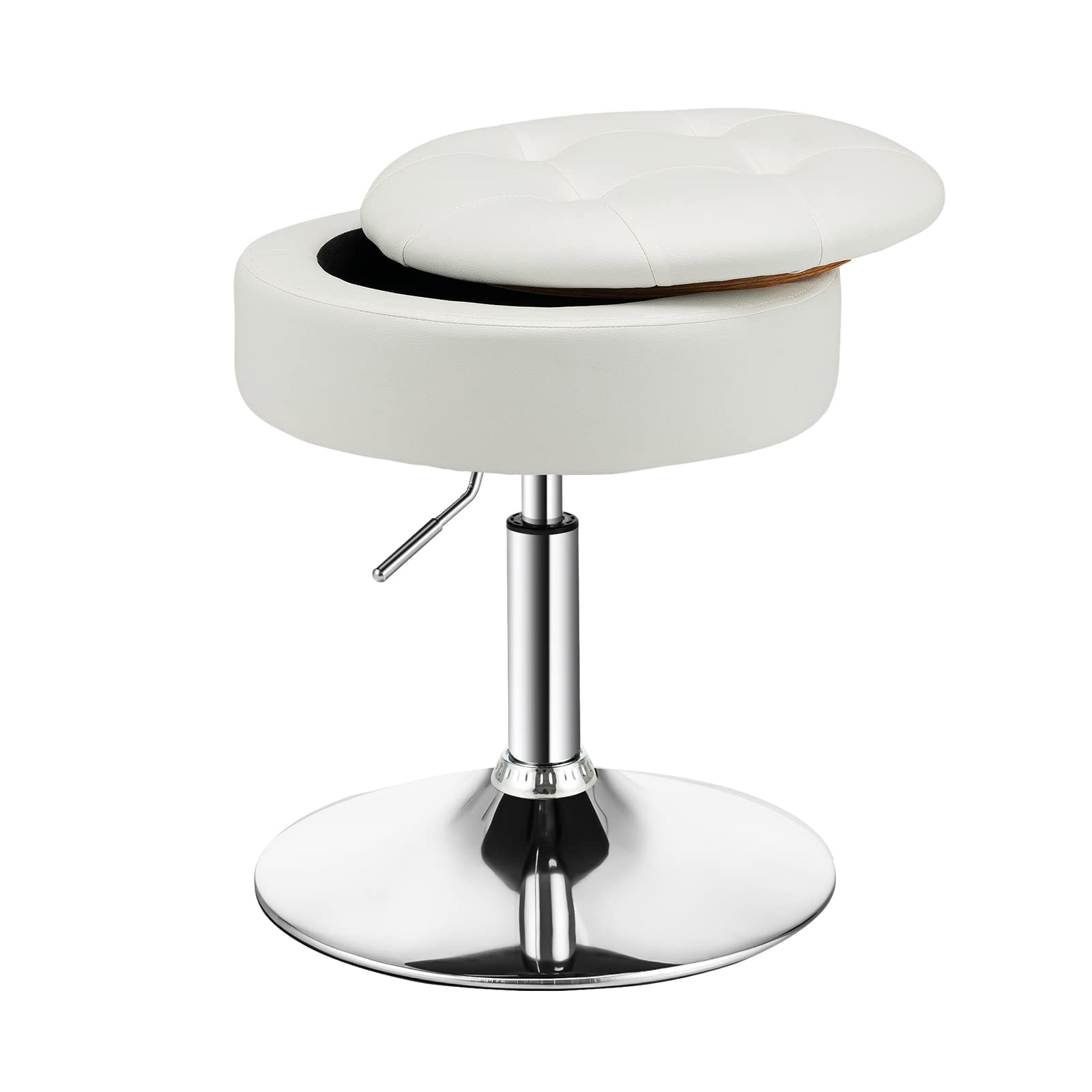 Giantex Vanity Stool with Storage, 360° Swivel PU Leather Vanity Chair, 50-66cm Height Adjustable Makeup Stool