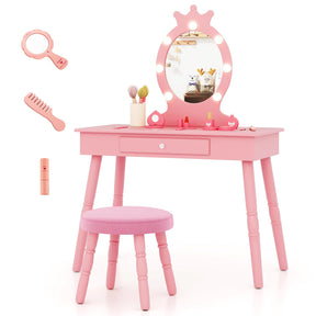 Kids Vanity Set with LED Lighted Mirror & Stool