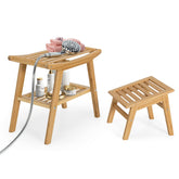 Giantex 2PCS Shower Seat Bench with Foot Stool, Bamboo Foot Rest Stand for Shaving Legs and Pedicure