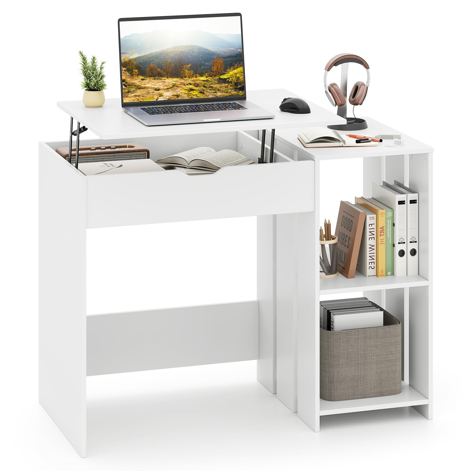 Giantex Lift Top Computer Desk, Modern Office Laptop Desk