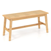 100cm Bamboo Dining Bench with Handwoven Rattan Seat, Wooden Entryway Bench, Farmhouse Kitchen Table Bench