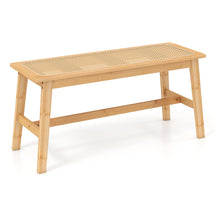 100cm Bamboo Dining Bench with Handwoven Rattan Seat, Wooden Entryway Bench, Farmhouse Kitchen Table Bench