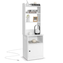 Tall Nightstand w/Built-in Charging Station, Bedside Tables Night Stands w/Shelf & Cabinet