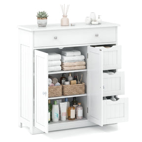 Bathroom Floor Cabinet, Large Storage Cabinet with 4 Drawers, 2 Doors & Adjustable Shelf