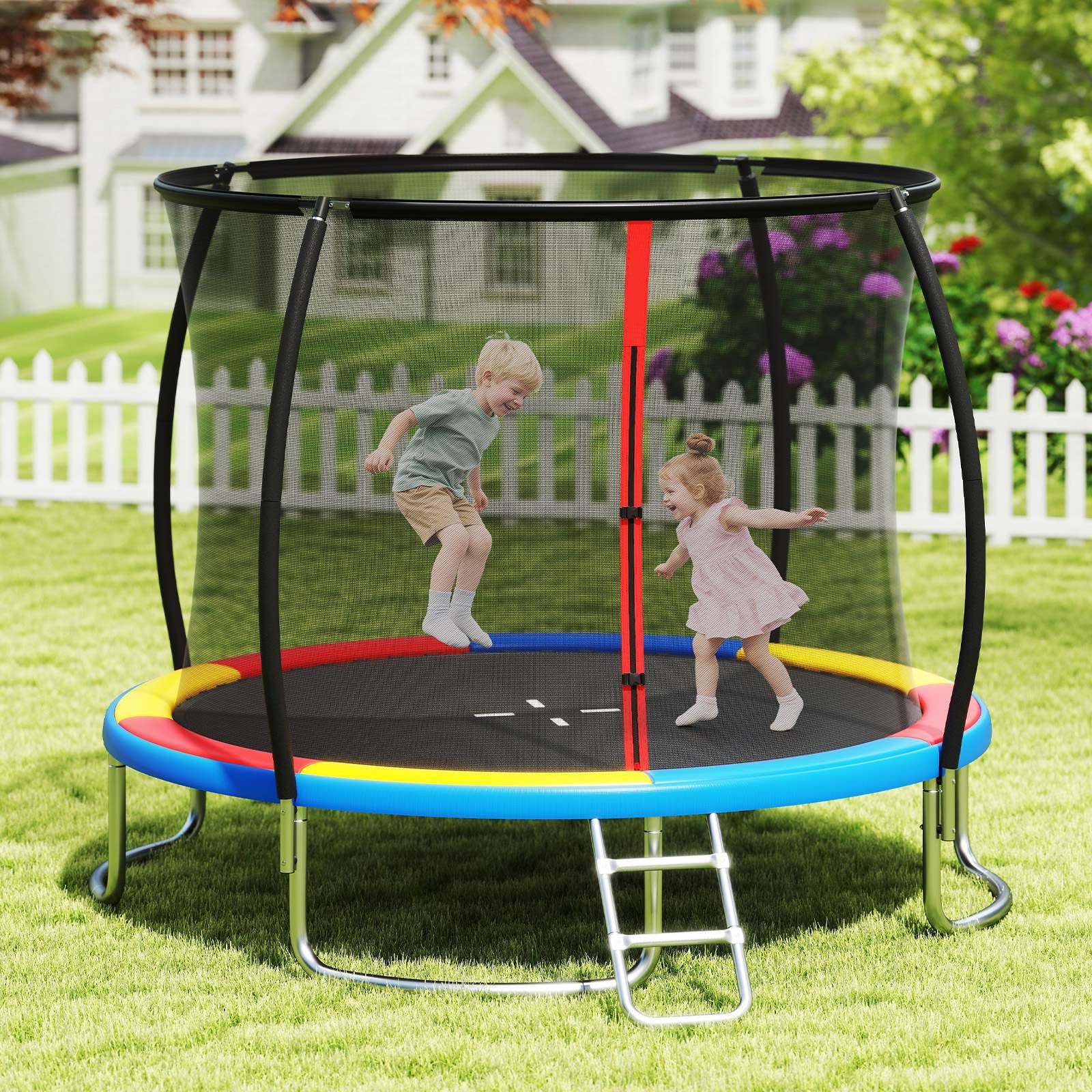 12FT 10FT 8FT Outdoor Trampoline, Heavy-Duty Recreational Trampoline with Safety Enclosure Net