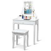 Dressing Table Stool Set, LED Vanity Makeup Dresser Table for Bedroom, Grils Daily Makeup, White
