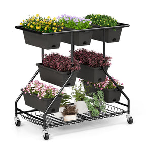Vertical Raised Garden Bed w/7 Planter Boxes, Storage Baskets, Drainage Holes, 4 Lockable Casters